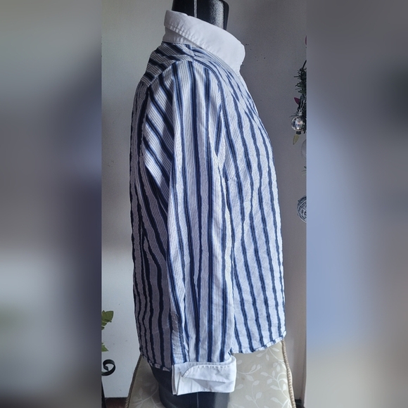 Diane Gilman Collection Blue and White Striped Button Up Shirt M - Picture 4 of 7